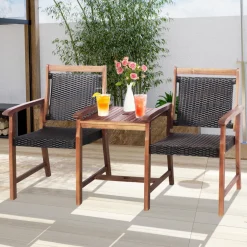 Acacia Wood Garden Bench, Patiojoy Rattan Companion Loveseat Chair with Coffee Table and Parasol Hole