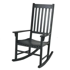 Acacia Wood Porch Rocking Chair, Wooden Rocking Chair Rocker with High Back & Armrest