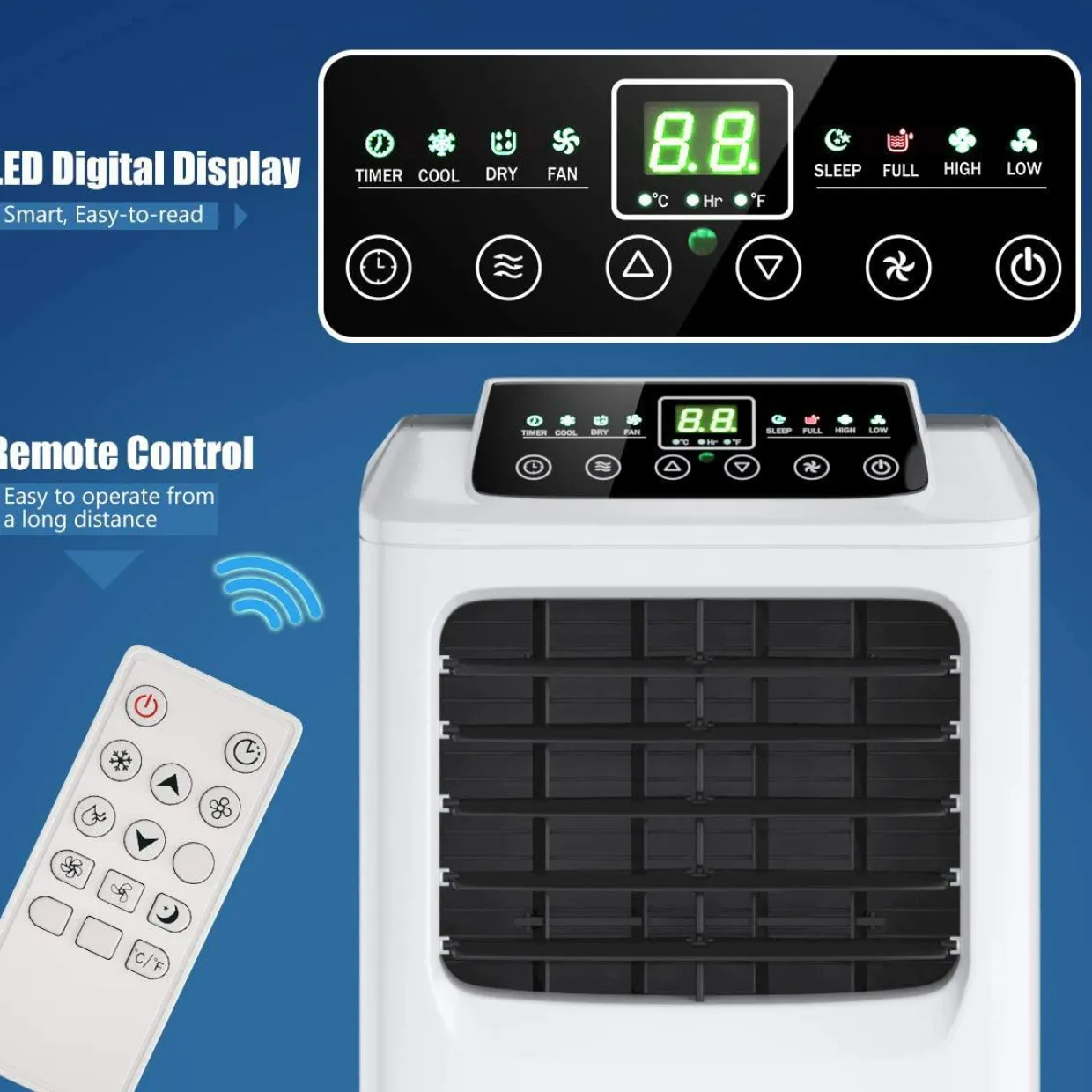 Air Conditioner Portable 9000BTU, 3-in-1 Floor AC Unit with Dehumidifier & Fan Modes