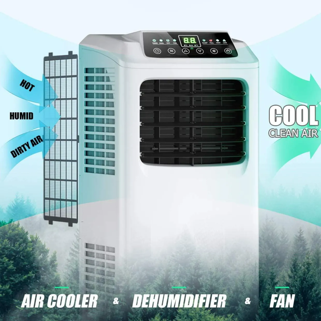 Air Conditioner Portable 9000BTU, 3-in-1 Floor AC Unit with Dehumidifier & Fan Modes
