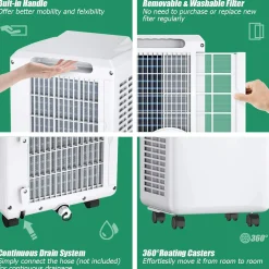 Air Conditioner Portable 9000BTU, 3-in-1 Floor AC Unit with Dehumidifier & Fan Modes