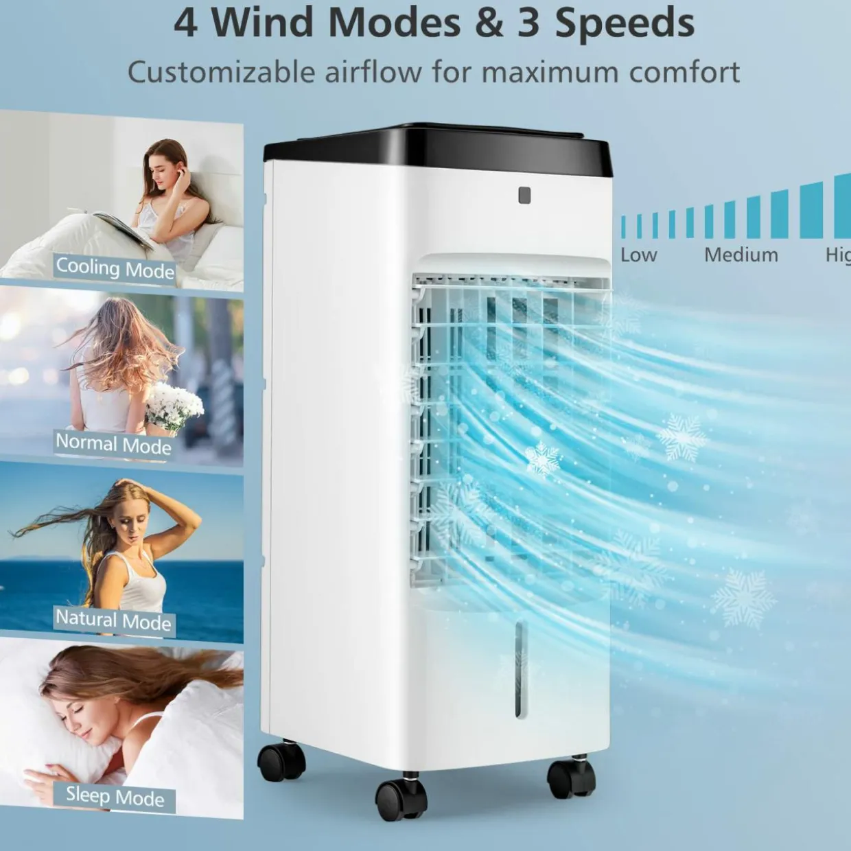 Air Cooler, 3-in-1 Portable Quiet Swamp Cooler and Humidifier with Remote
