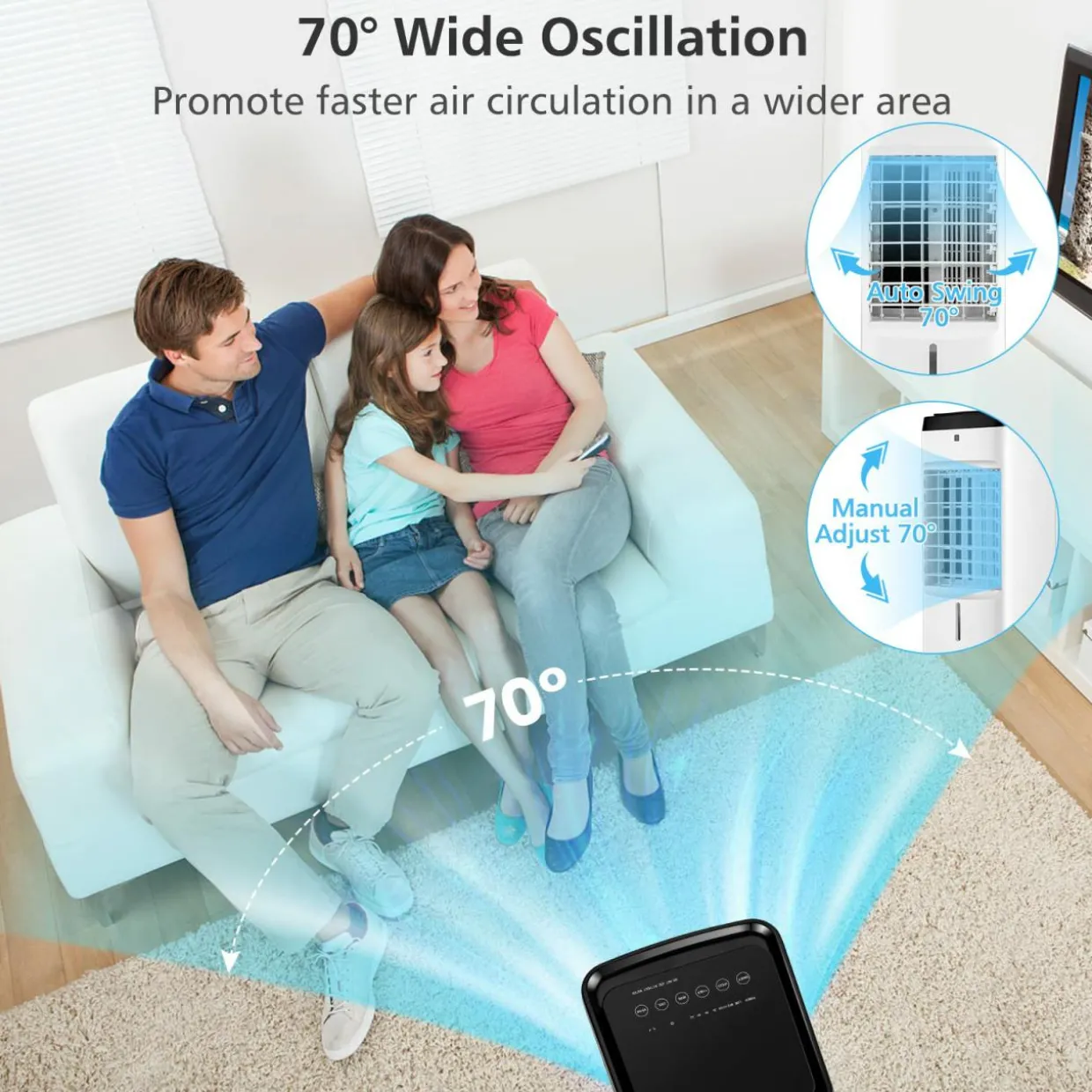Air Cooler, 3-in-1 Portable Quiet Swamp Cooler and Humidifier with Remote