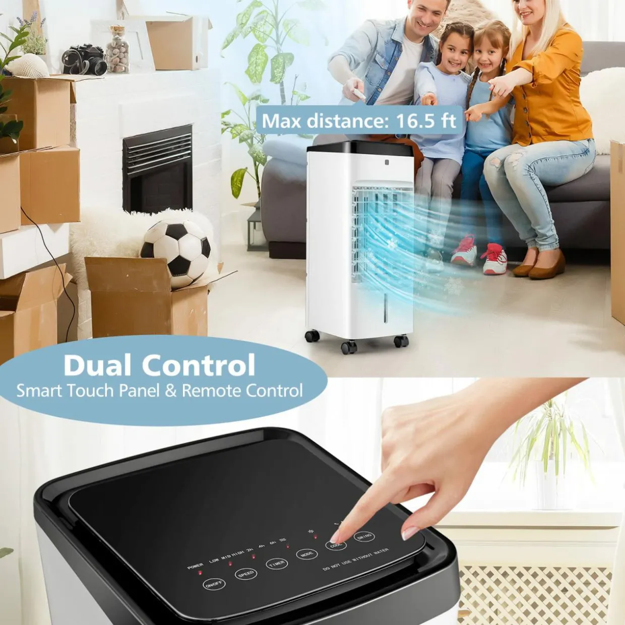 Air Cooler, 3-in-1 Portable Quiet Swamp Cooler and Humidifier with Remote