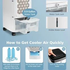 Air Cooler, 3-in-1 Portable Quiet Swamp Cooler and Humidifier with Remote
