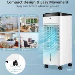 Air Cooler, 3-in-1 Portable Quiet Swamp Cooler and Humidifier with Remote