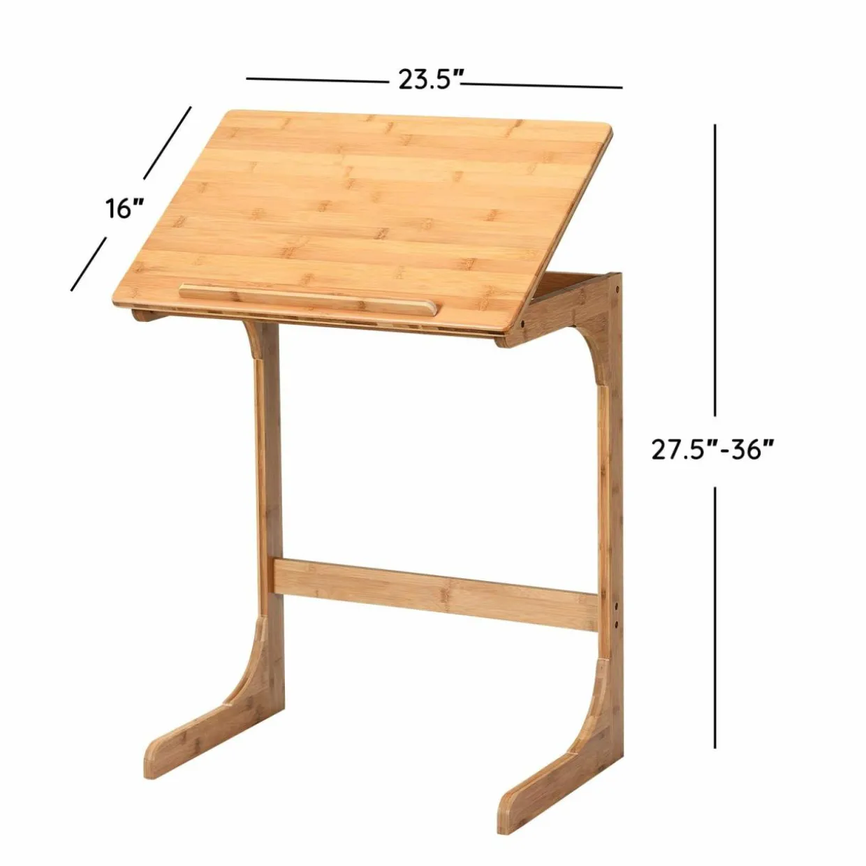 Bamboo TV Tray Sofa Side Table, 7 Angles Adjustable Couch Table