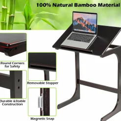 Bamboo TV Tray Sofa Side Table, 7 Angles Adjustable Couch Table