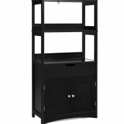 Bathroom Floor Cabinet with Drawer, 2 Open Shelves and Door Cupboard