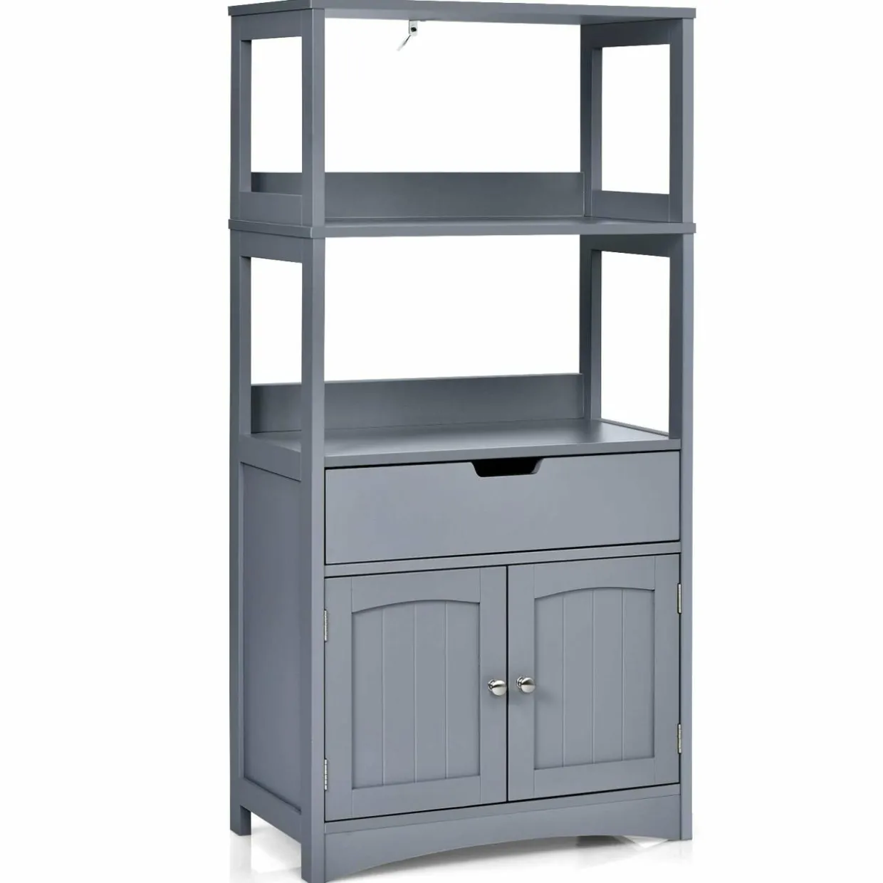 Bathroom Floor Cabinet with Drawer, 2 Open Shelves and Door Cupboard