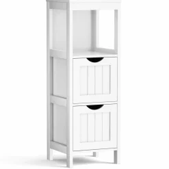 Bathroom Floor Cabinet, Wooden Storage Cabinet w/2 Adjustable Drawers