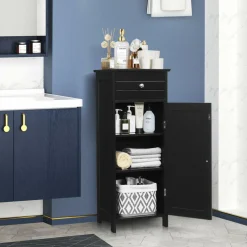 Bathroom Floor Cabinet, Wooden Side Storage Organizer Unit