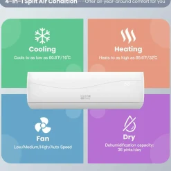 12000 BTU, 20 SEER2, Mini Split Air Conditioner Pre-Charged Inverter Heat Pump System