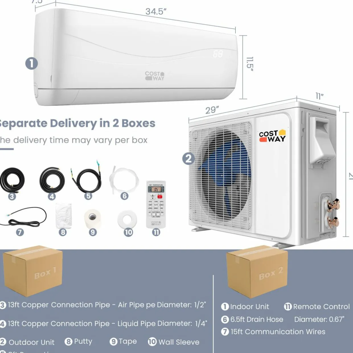 12000 BTU, 20 SEER2, Mini Split Air Conditioner Pre-Charged Inverter Heat Pump System
