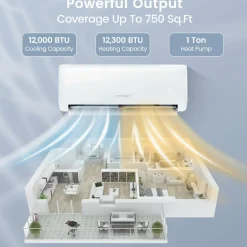 12,000 BTU Mini Split Air Conditioner, with Heat Pump, 21 SEER2 Inverter, Energy Star, 24H Timer, Auto Clean