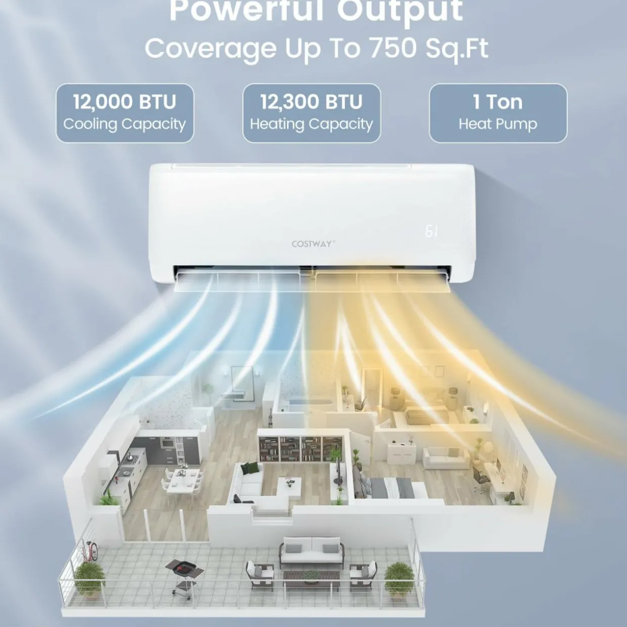 12,000 BTU Mini Split Air Conditioner, with Heat Pump, 21 SEER2 Inverter, Energy Star, 24H Timer, Auto Clean