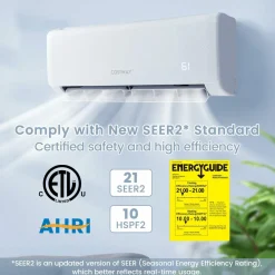 12,000 BTU Mini Split Air Conditioner, with Heat Pump, 21 SEER2 Inverter, Energy Star, 24H Timer, Auto Clean