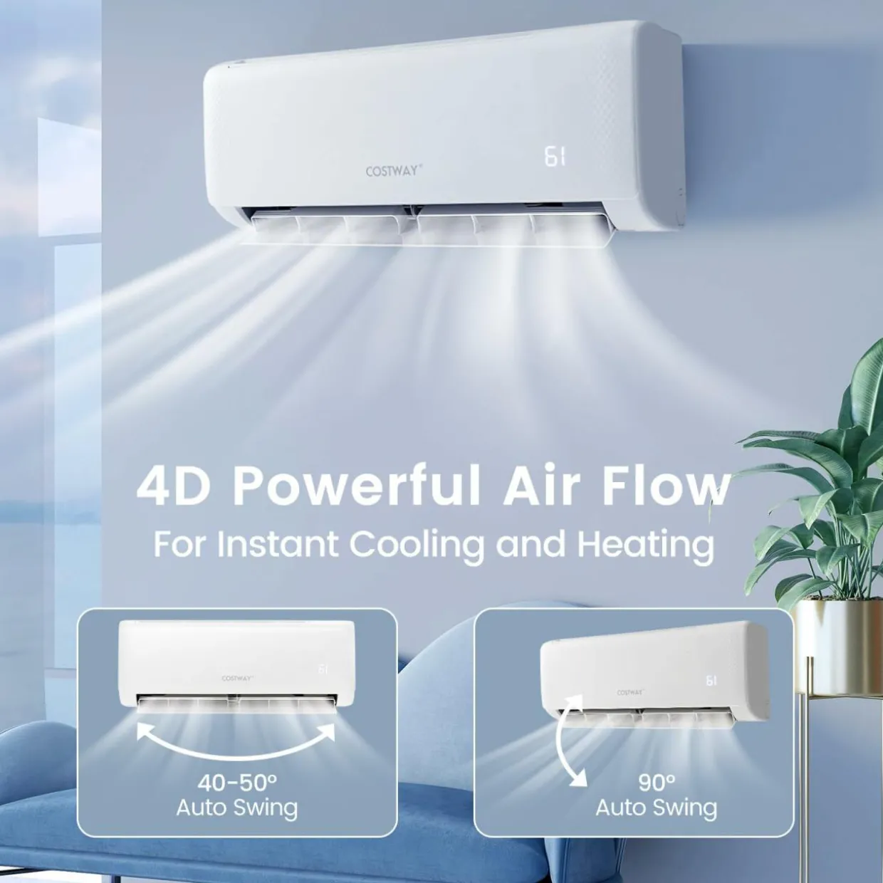 12,000 BTU Mini Split Air Conditioner, with Heat Pump, 21 SEER2 Inverter, Energy Star, 24H Timer, Auto Clean