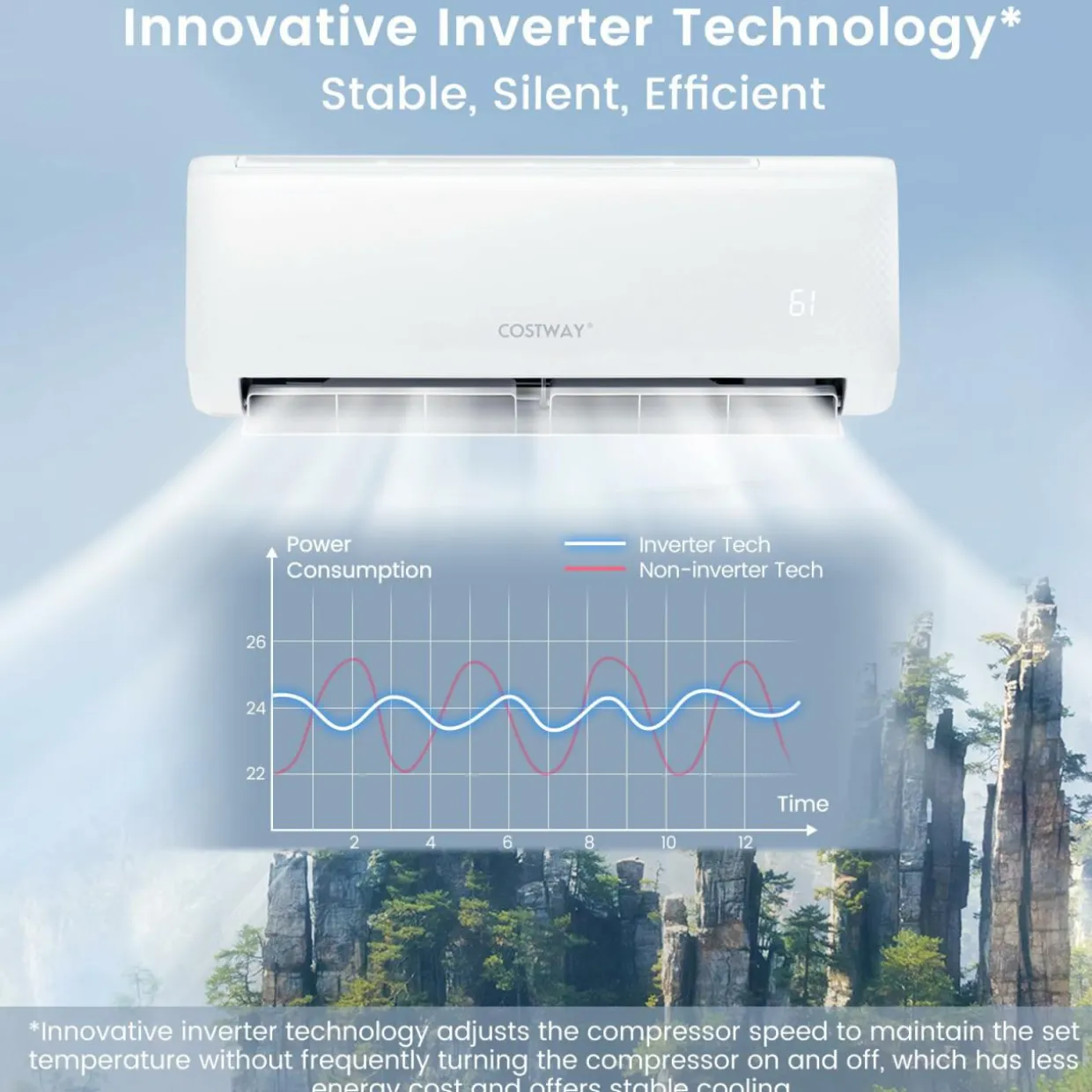 12,000 BTU Mini Split Air Conditioner, with Heat Pump, 21 SEER2 Inverter, Energy Star, 24H Timer, Auto Clean