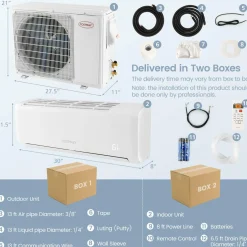 12,000 BTU Mini Split Air Conditioner, with Heat Pump, 21 SEER2 Inverter, Energy Star, 24H Timer, Auto Clean