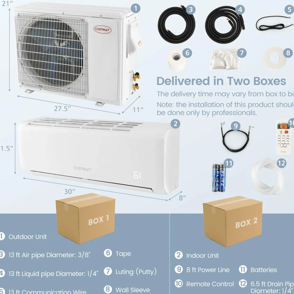12,000 BTU Mini Split Air Conditioner, with Heat Pump, 21 SEER2 Inverter, Energy Star, 24H Timer, Auto Clean