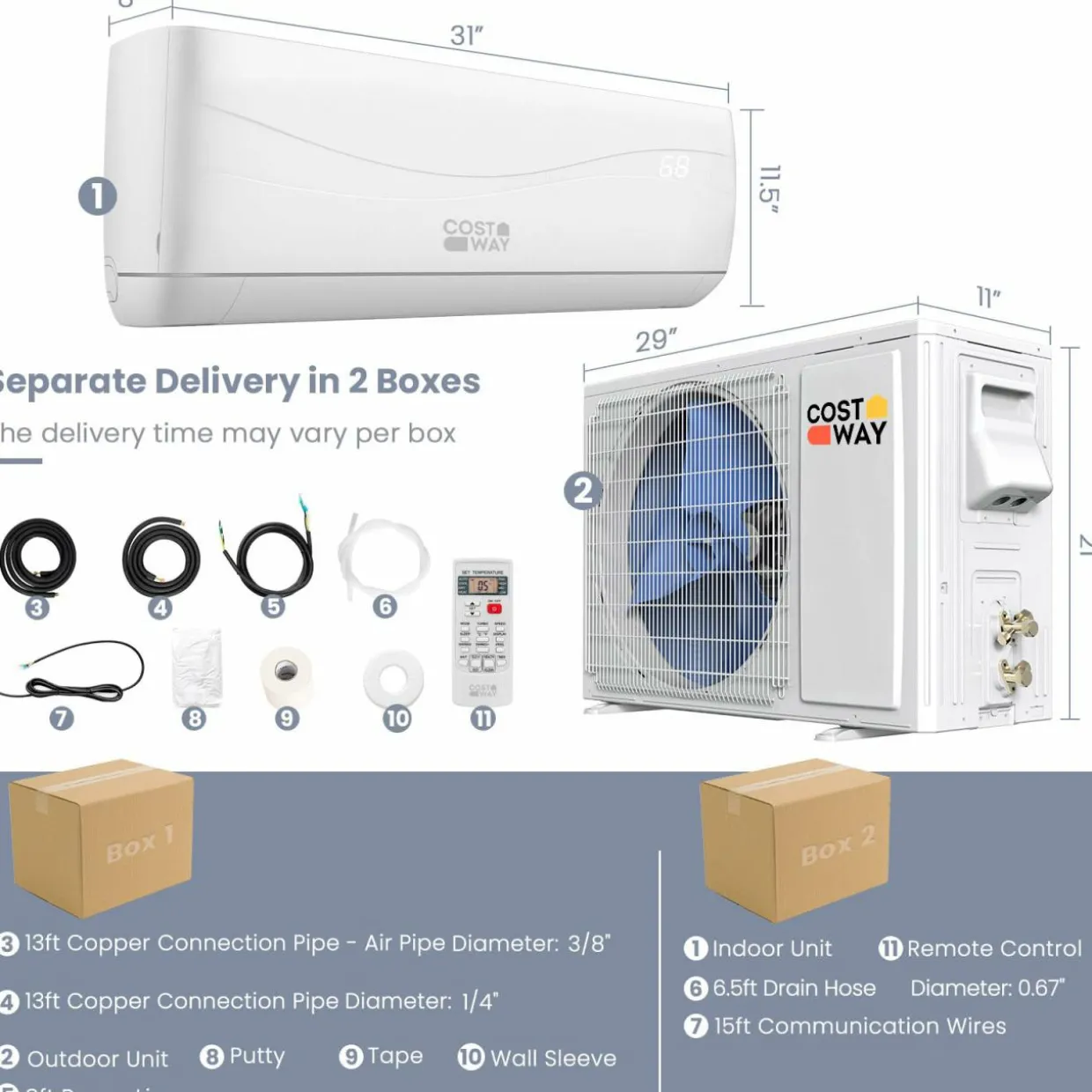 12000 BTU Mini Split Air Conditioner Pre-Charged Inverter Heat Pump System, 17 SEER2 208-230V Wall Mounted Ductless AC Unit Energy Saving