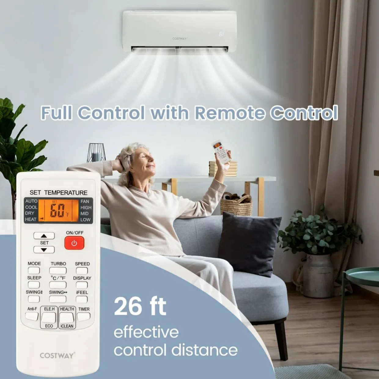 12,000 BTU Mini Split Air Conditioner, with Heat Pump, 21 SEER2 Inverter, Energy Star, 24H Timer, Auto Clean