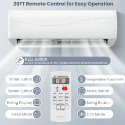 12000 BTU Mini Split Air Conditioner Pre-Charged Inverter Heat Pump System, 17 SEER2 208-230V Wall Mounted Ductless AC Unit Energy Saving