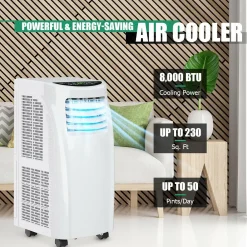 8000 BTU Portable Air Conditioner, 3-in-1 Air Cooler w/Built-in Dehumidifier, Fan Mode