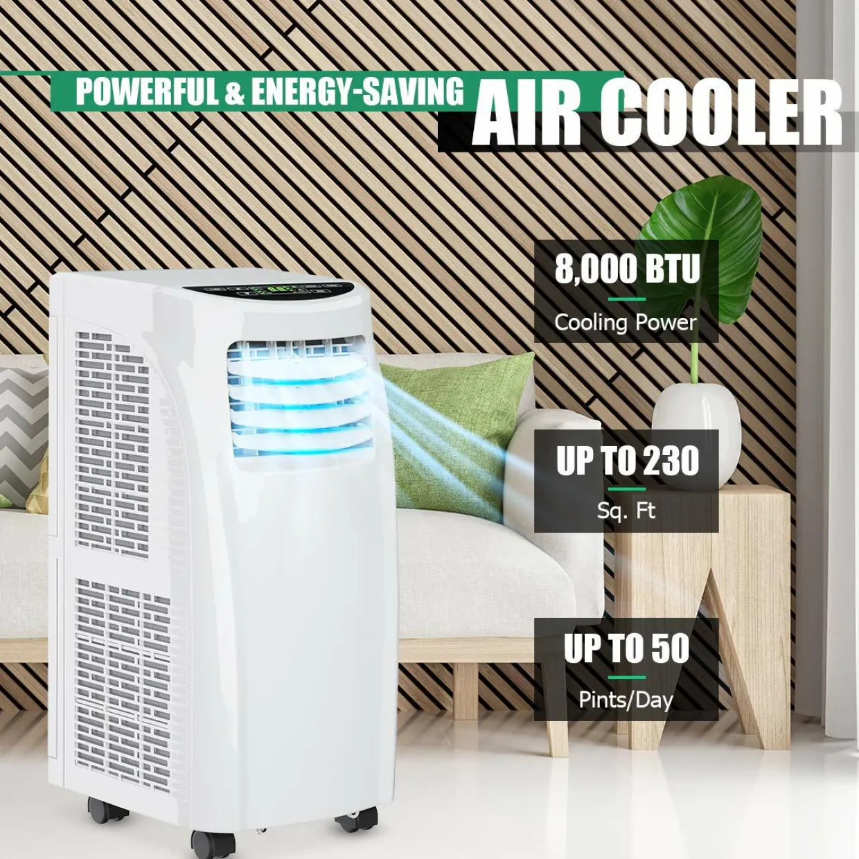 8000 BTU Portable Air Conditioner, 3-in-1 Air Cooler w/Built-in Dehumidifier, Fan Mode