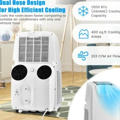 12000 BTU Portable Air Conditioner, with Dual Hose, Remote Control