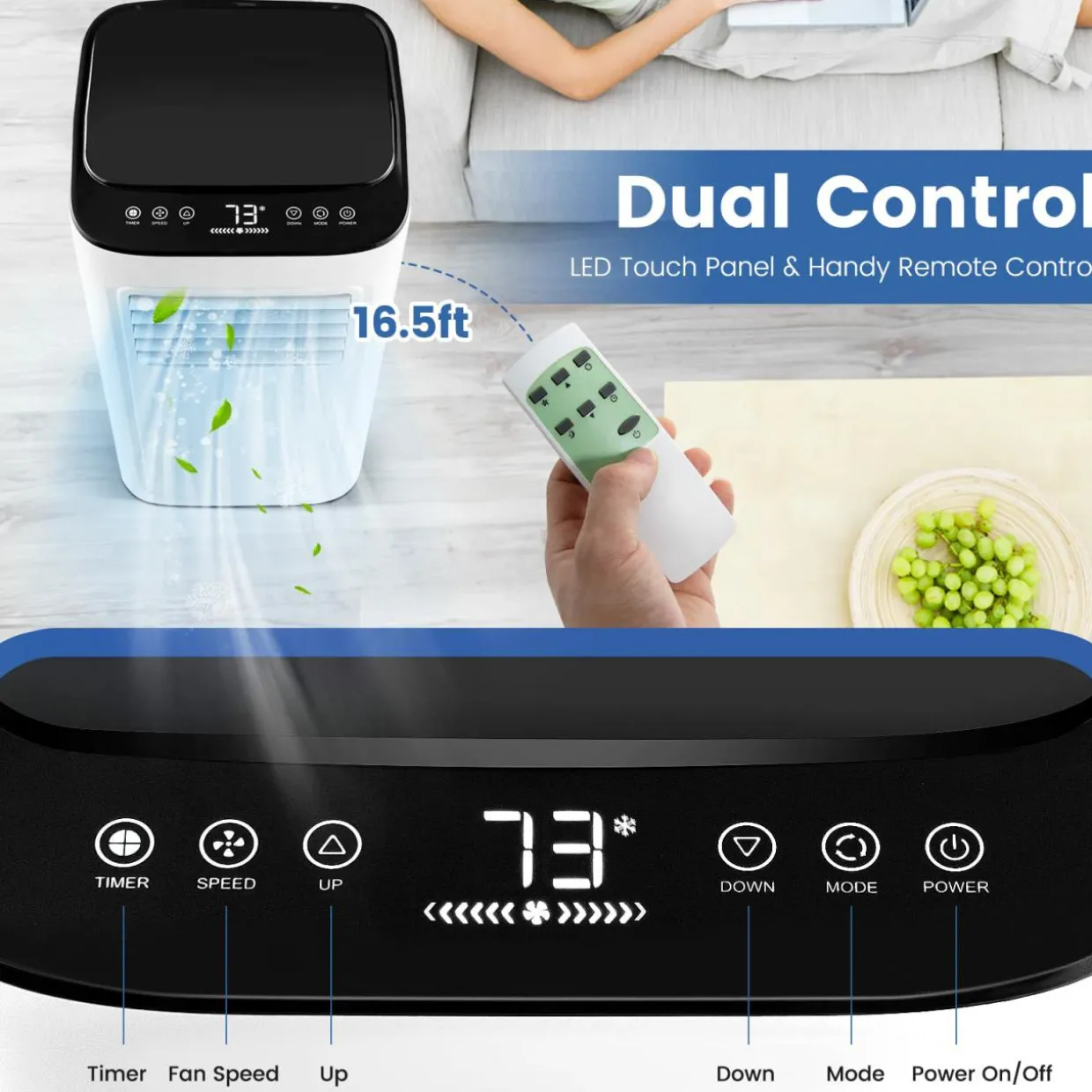 9000 BTU Portable Air Conditioner, 3-in-1 AC Cooling Unit with Remote Control, Dehumidifier, 24H Timer