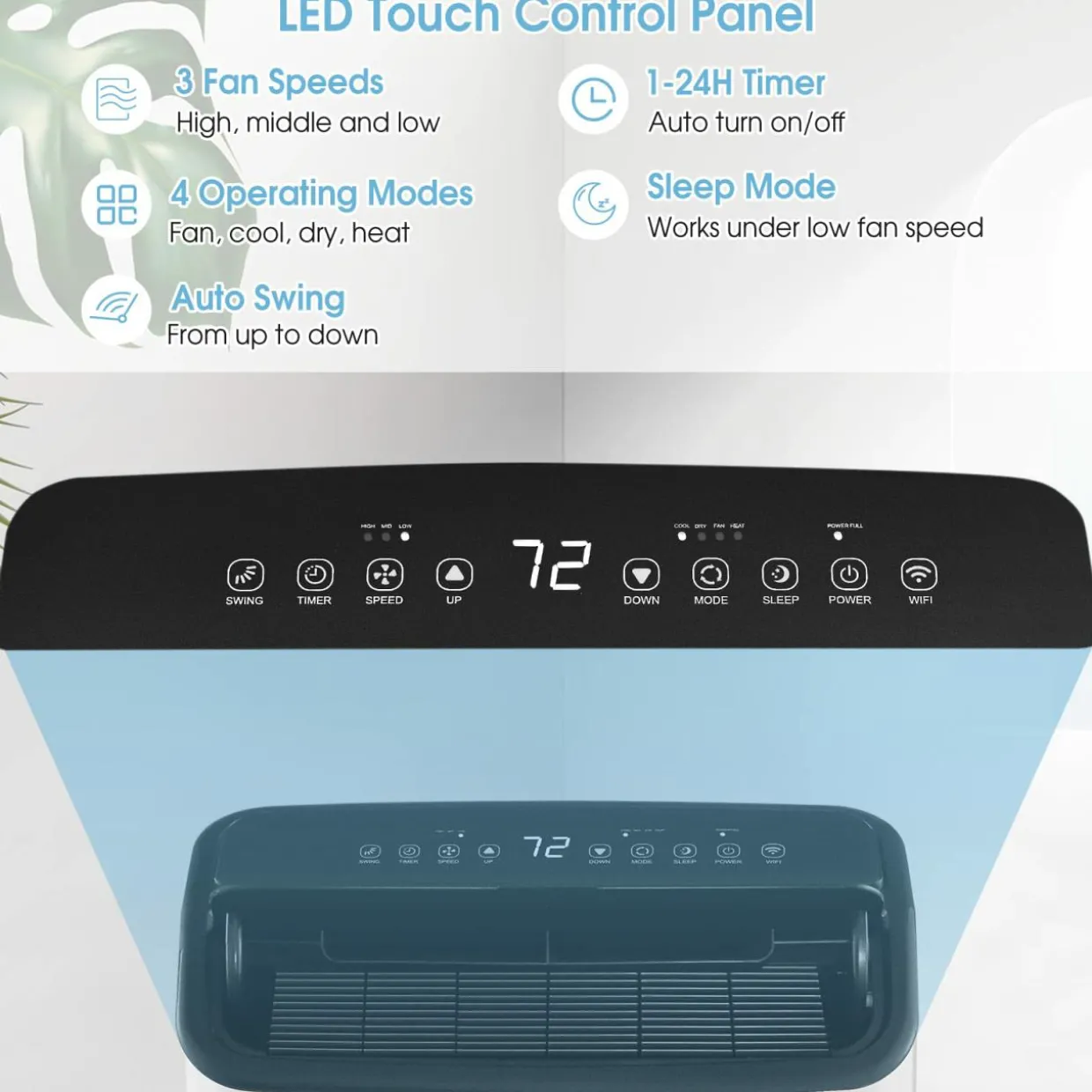 15000 BTU Portable Air Conditioner, with Heat, Auto Swing 4-in-1 AC Unit for Rooms up to 800 Sq.Ft, with Built-in Dehumidifier