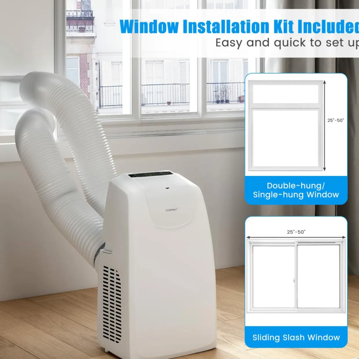 12000 BTU Portable Air Conditioner, with Dual Hose, Remote Control