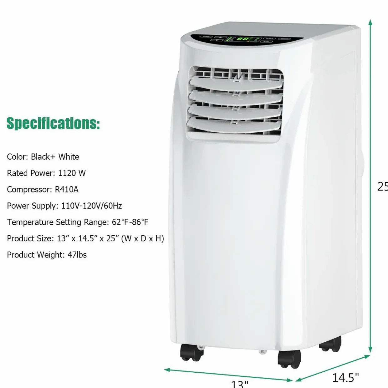 8000 BTU Portable Air Conditioner, 3-in-1 Air Cooler w/Built-in Dehumidifier, Fan Mode
