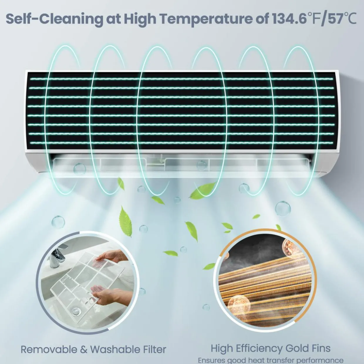 9000BTU Split Air Conditioner & Heater, 17 SEER2 208V-230V Energy Efficient Wall Mount AC Unit w/Heat Pump, Inverter System