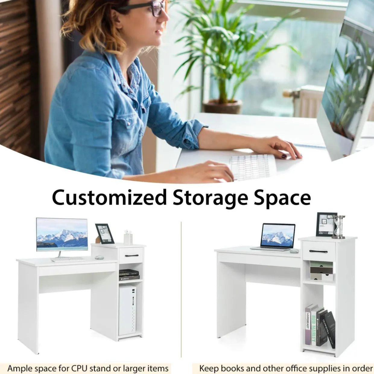Compact Computer Desk, Perfect Small Desk for Samll Space, Modern Simple Wooden Study Desk Writing Desk