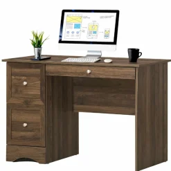 Computer Desk with 3 Drawers, Wooden Home Office Desk PC Laptop Notebook Desk, Compact Study Desk Writing Desk