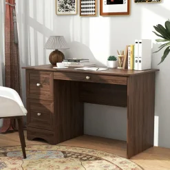 Computer Desk with 3 Drawers, Wooden Home Office Desk PC Laptop Notebook Desk, Compact Study Desk Writing Desk