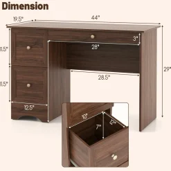 Computer Desk with 3 Drawers, Wooden Home Office Desk PC Laptop Notebook Desk, Compact Study Desk Writing Desk