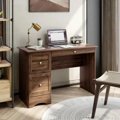 Computer Desk with 3 Drawers, Wooden Home Office Desk PC Laptop Notebook Desk, Compact Study Desk Writing Desk