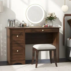 Computer Desk with 3 Drawers, Wooden Home Office Desk PC Laptop Notebook Desk, Compact Study Desk Writing Desk