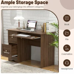 Computer Desk with 3 Drawers, Wooden Home Office Desk PC Laptop Notebook Desk, Compact Study Desk Writing Desk