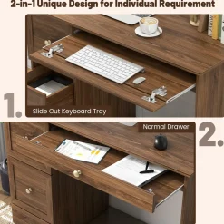 Computer Desk with 3 Drawers, Wooden Home Office Desk PC Laptop Notebook Desk, Compact Study Desk Writing Desk