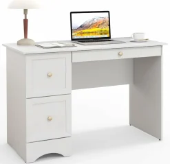 Computer Desk with 3 Drawers, Wooden Home Office Desk PC Laptop Notebook Desk, Compact Study Desk Writing Desk