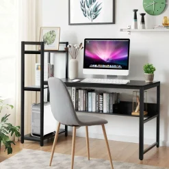 Computer Desk with 4 Shelves, Study Writing Desk with Storage Bookshelves Metal Frame & Adjustable Foot Pads