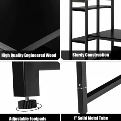 Computer Desk with 4 Shelves, Study Writing Desk with Storage Bookshelves Metal Frame & Adjustable Foot Pads
