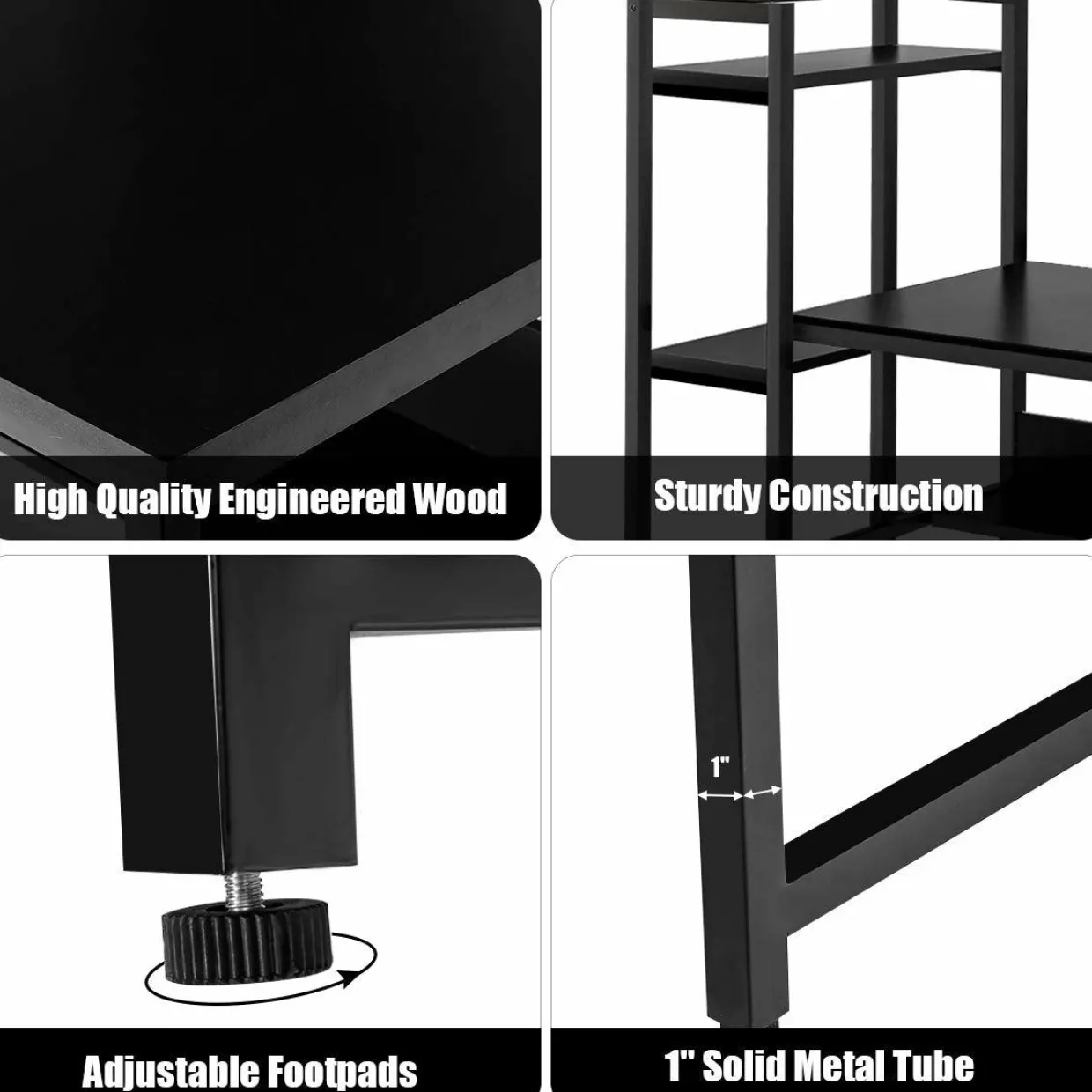Computer Desk with 4 Shelves, Study Writing Desk with Storage Bookshelves Metal Frame & Adjustable Foot Pads
