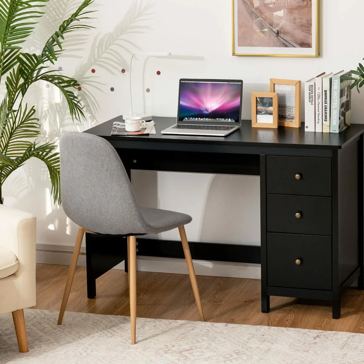 Computer Desk with 3 Storage Drawers, Modern Home Office Desk w/Spacious Desktop
