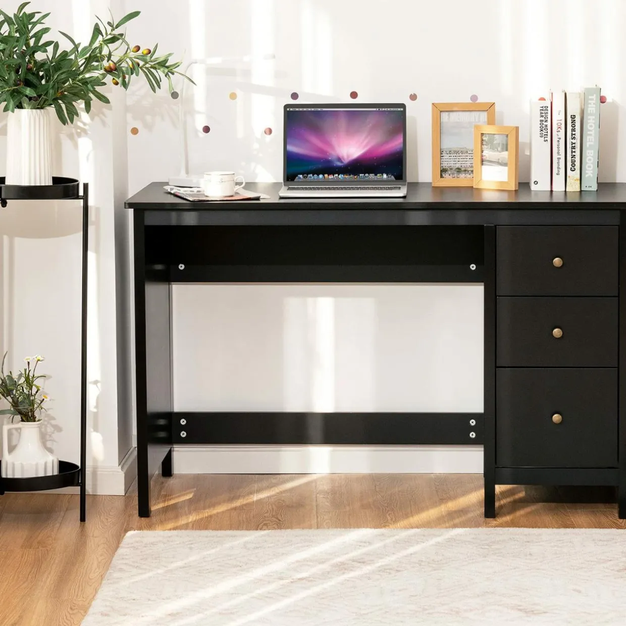 Computer Desk with 3 Storage Drawers, Modern Home Office Desk w/Spacious Desktop